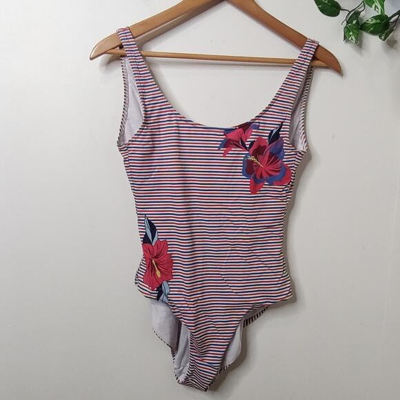 Onia Kelly One Piece Hibiscus Illusion Striped Swimsuit - Picture 1 of 8